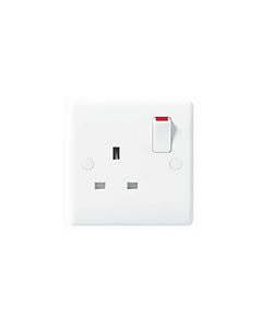 BG Nexus White Round Edge 13A 1 Gang, Single Switched socket.